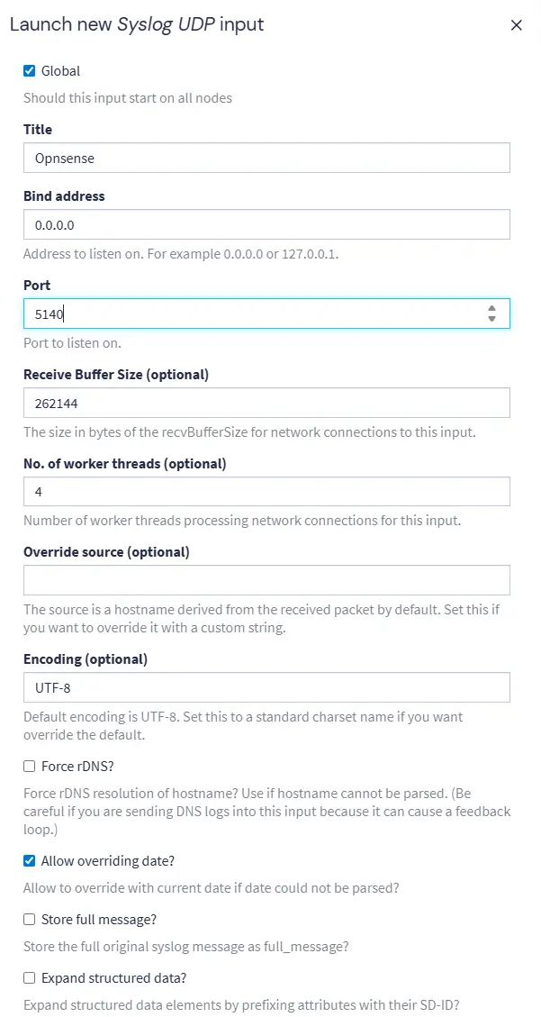 Syslog Input Configuration