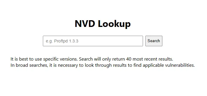 NVD Lookup search tool