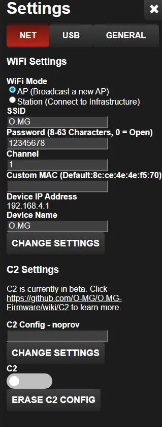 OMG Cable Wi-Fi Settings