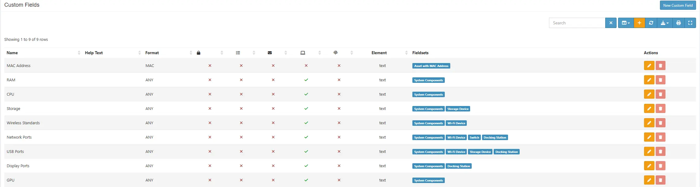 Snipe-IT Custom Fields