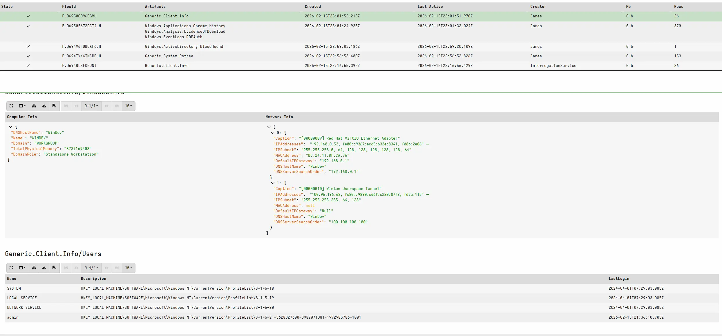 Generic Client Info Results